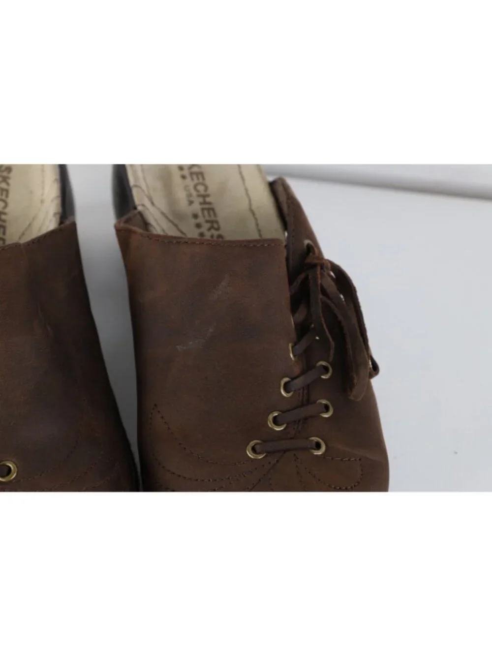 Vintage 90s Y2K Skechers Womens 7 Babydoll Leather Lace Chunky Slip On Shoes